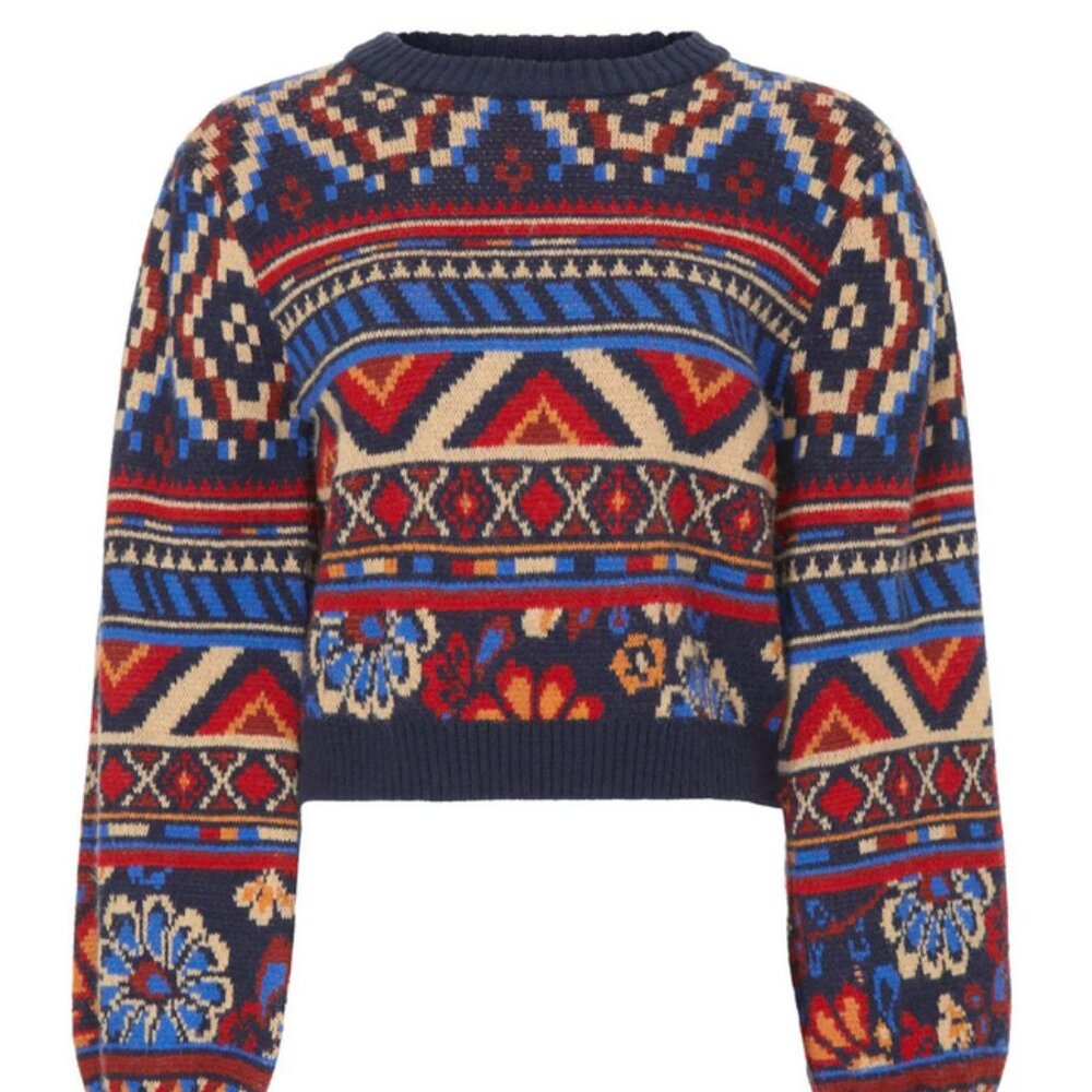 Farm Rio Ainika Tapestry Blue/Red Sweater in XL